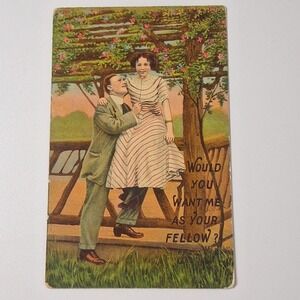 Antique 1908 Romance Postcard Edwardian Couple Courtship Comic Love Note Texas
